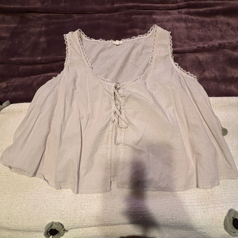 American Eagle Outfitters Beige Lace-Up Blouse